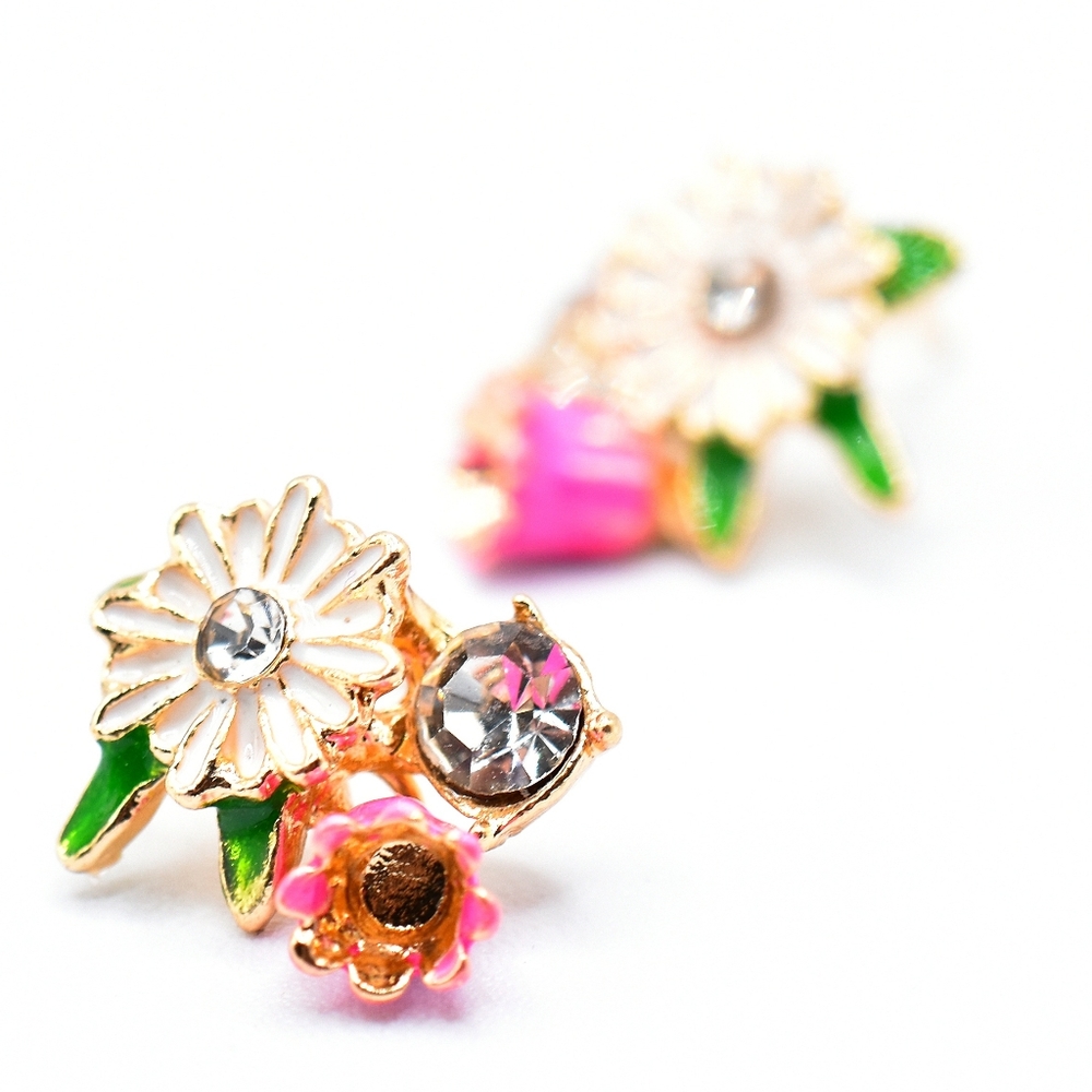Daysi And Lili Of The Valley Flower Earrings, Gold Tone Crystal Earrings, New